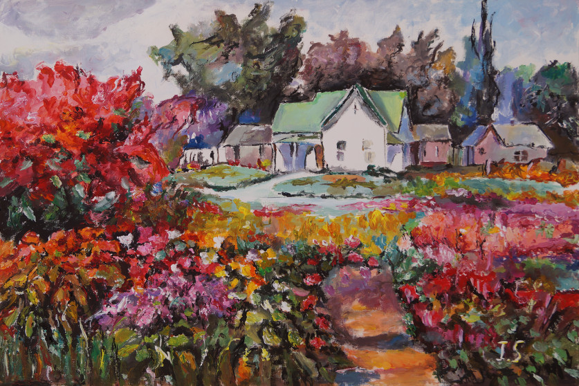 Village entouré fleurs été