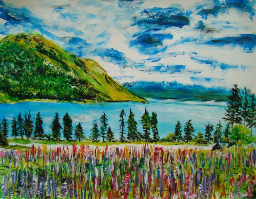 Lac fleuri colline
