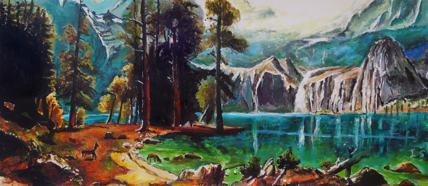 Lac falaises sapins