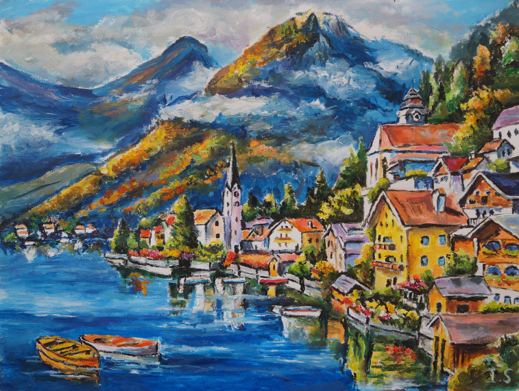 Village lac montagne