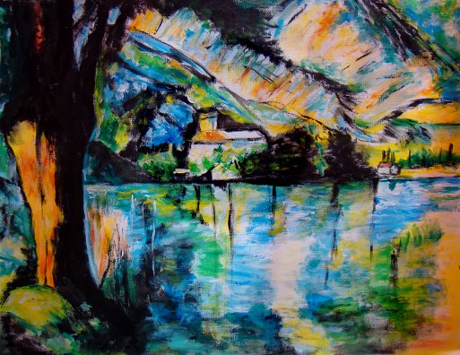 Cezanne lac montagne arbre